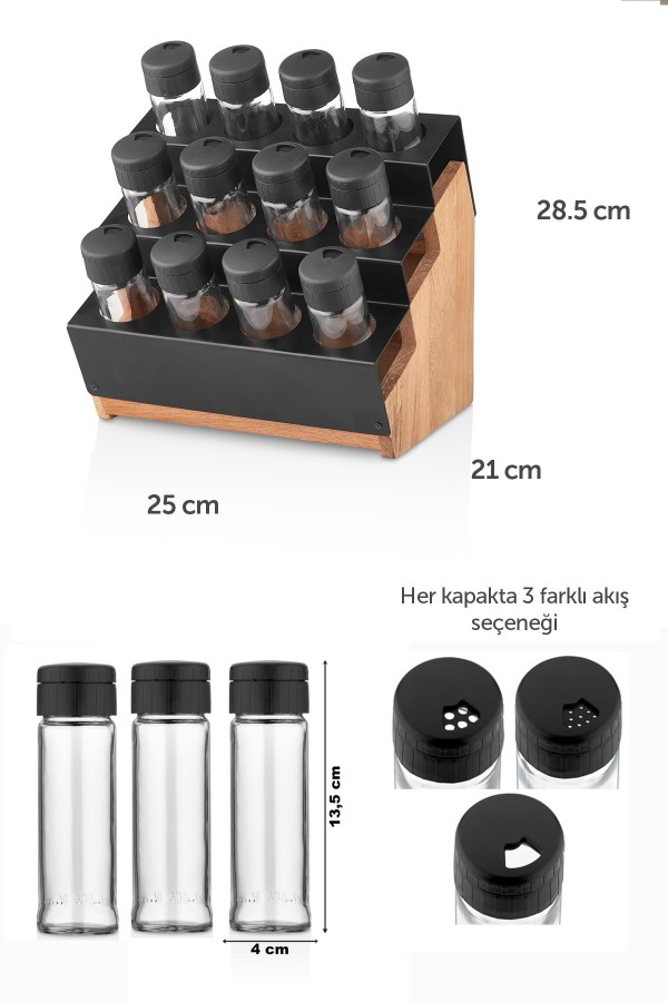 12'li Merdiven Baharatlık Seti - Siyah