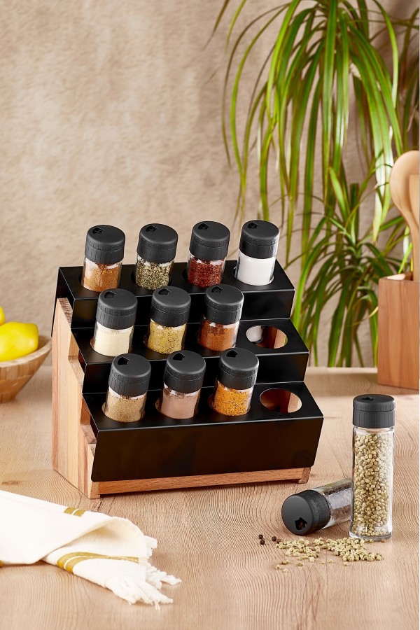 12'li Merdiven Baharatlık Seti - Siyah