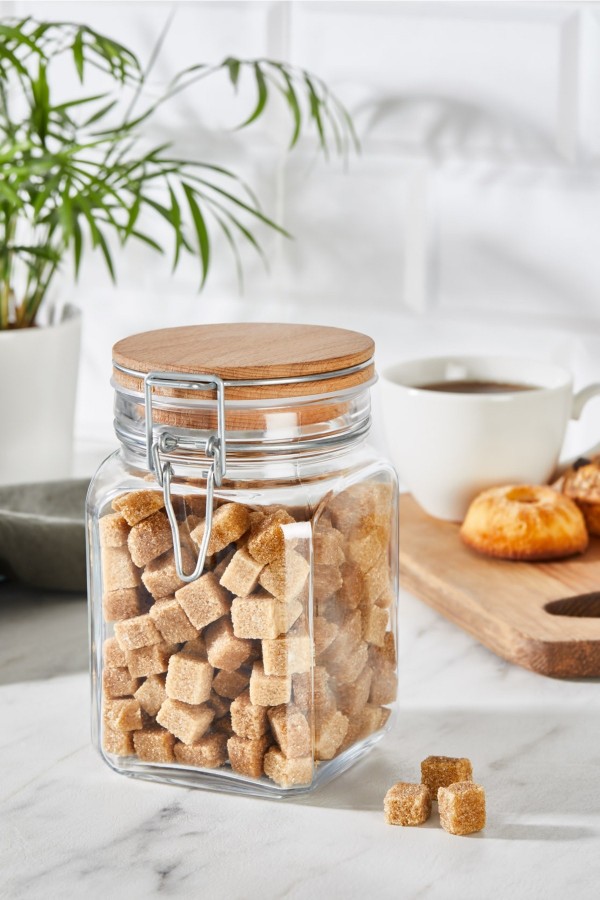 1lt Metal Kilitli Ahşap Kapaklı Cam Kavanoz Telli Contalı 97626 1000cc