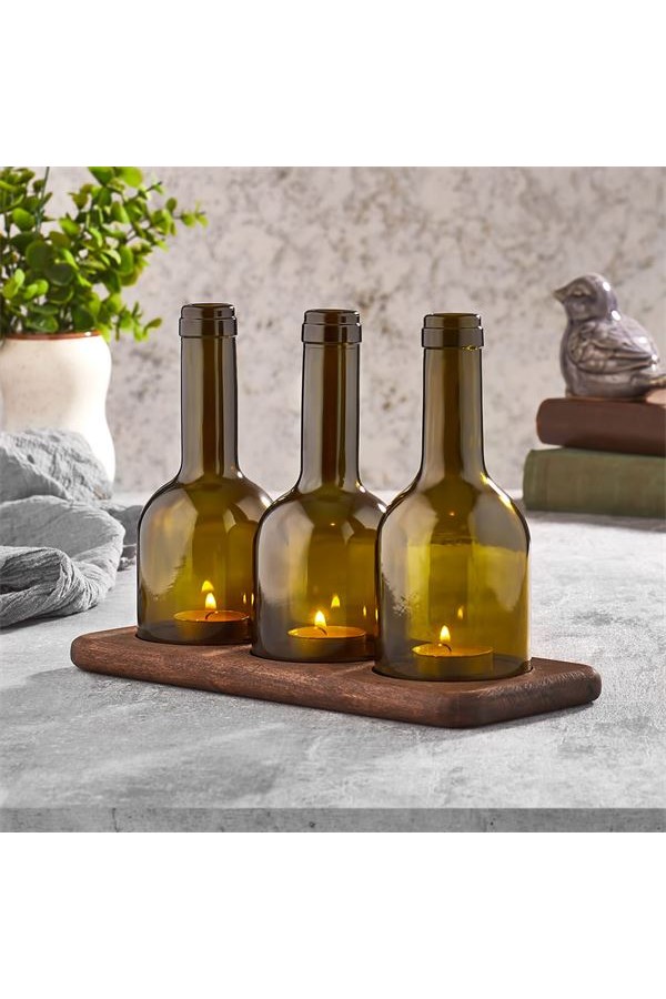  Winy 3'lü Şişe Mumluk - Venge Renkli