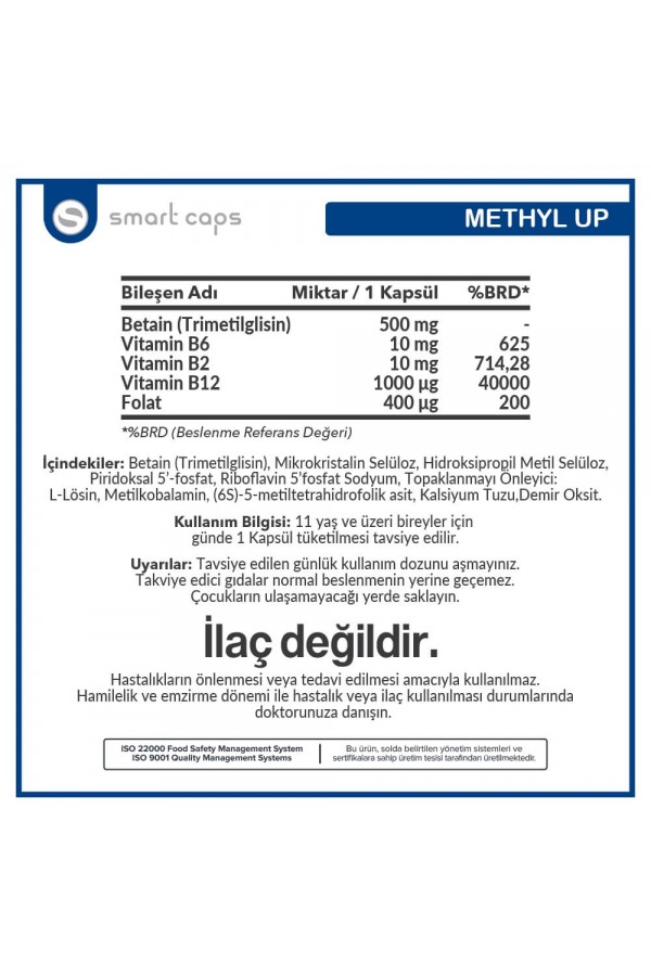Smart Caps Methylup Active B Comlex + TMG 60 Kapsül