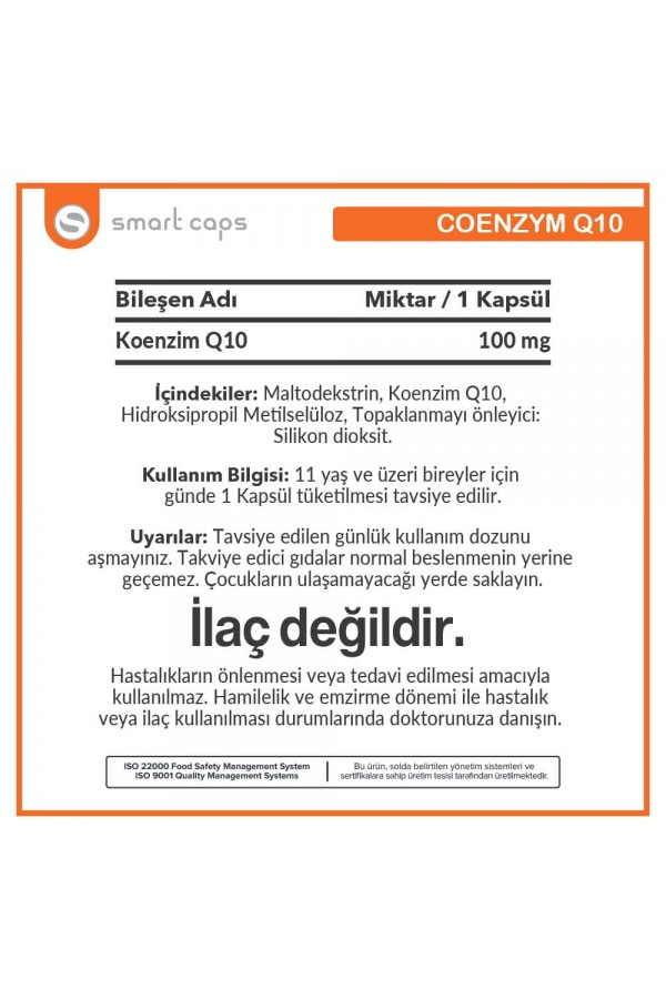 Smart Caps Koenzim Q10 30 Kapsül