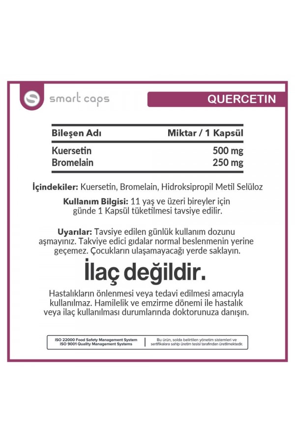 Smart Caps Kuersetin 30 Kapsül